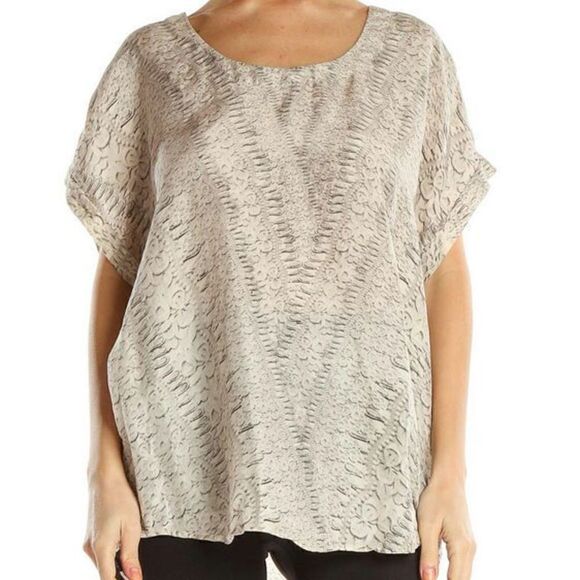 D-270 CABI 100% silk pullover retro blouse BEIGE sz M - Picture 1 of 1